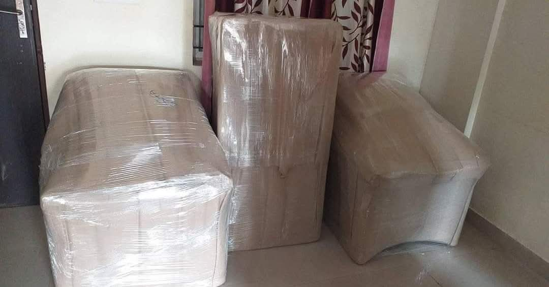 Sofa and furniture securely bubble-wrapped