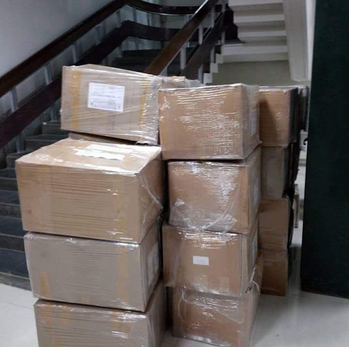 Stacked sealed cartons ready to load