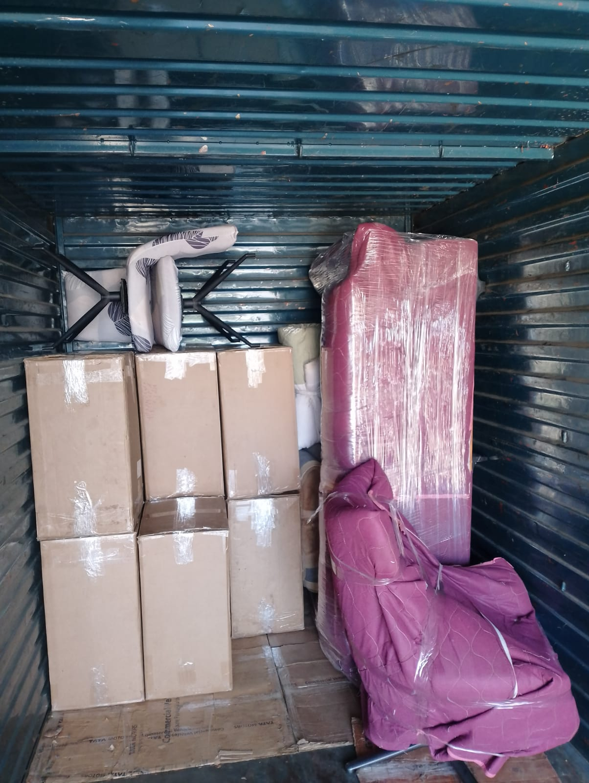 Goods loaded inside the moving truck